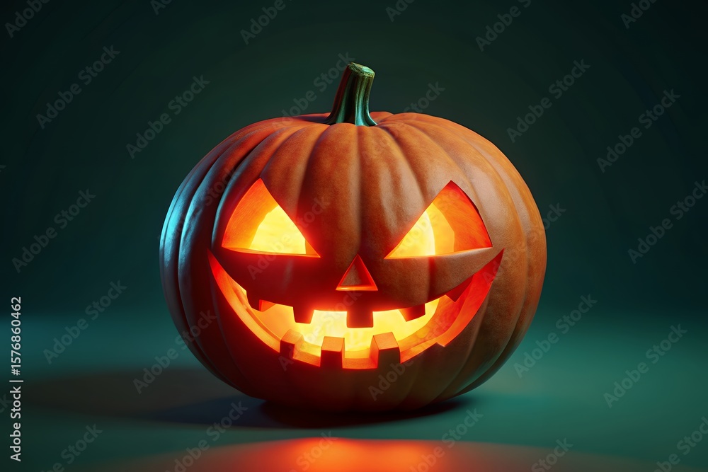 A glowing carved halloween pumpkin with a spooky face illuminated by warm light against a dark background A glowing carved halloween pumpkin with a spooky face illuminated by warm light against a dark background