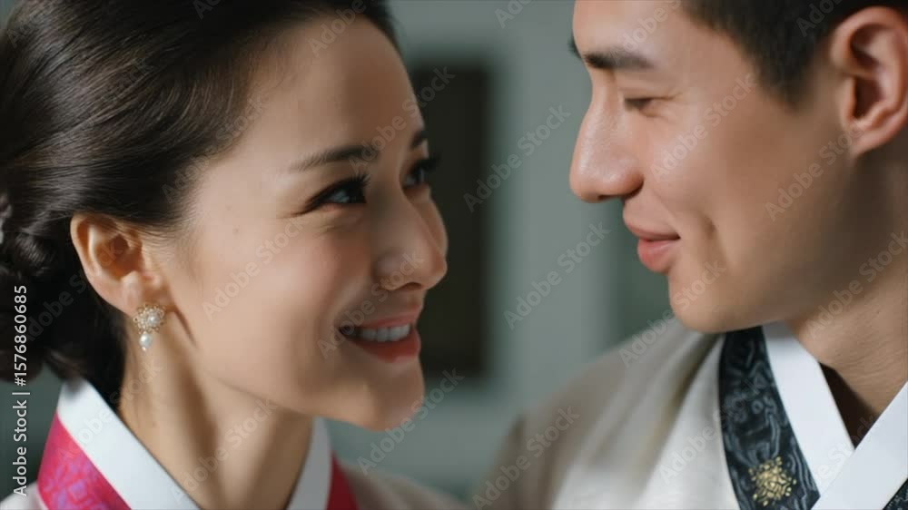 The bride's face, in Korean wedding attire The bride's face, in Korean wedding attire