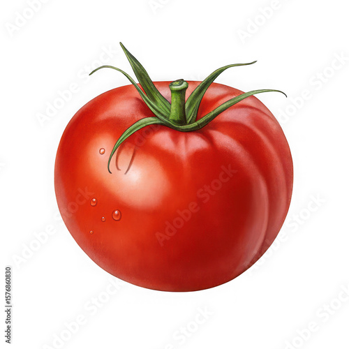 Wallpaper Mural A vibrant red ripe tomato with green stem and water droplets isolated on transparent background Torontodigital.ca