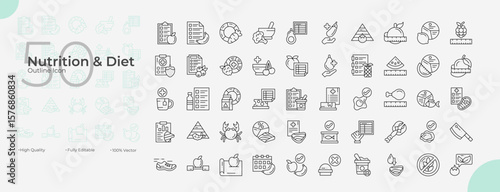 Nutrition And Diet Line Editable Icons set. Vector illustration in modern thin line style of Nutrition And Diet icons: vitamin, treatment, grain, etc