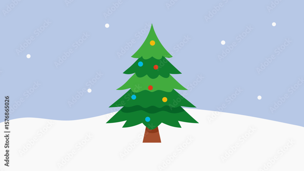 Fototapeta premium Festive Christmas tree covered in snow, a quintessential winter holiday scene with sparkling decorations and a bright star
