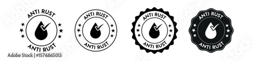 Bold Black Anti Rust Emblem Vector Set – Water Resistant & Corrosion Proof Labels