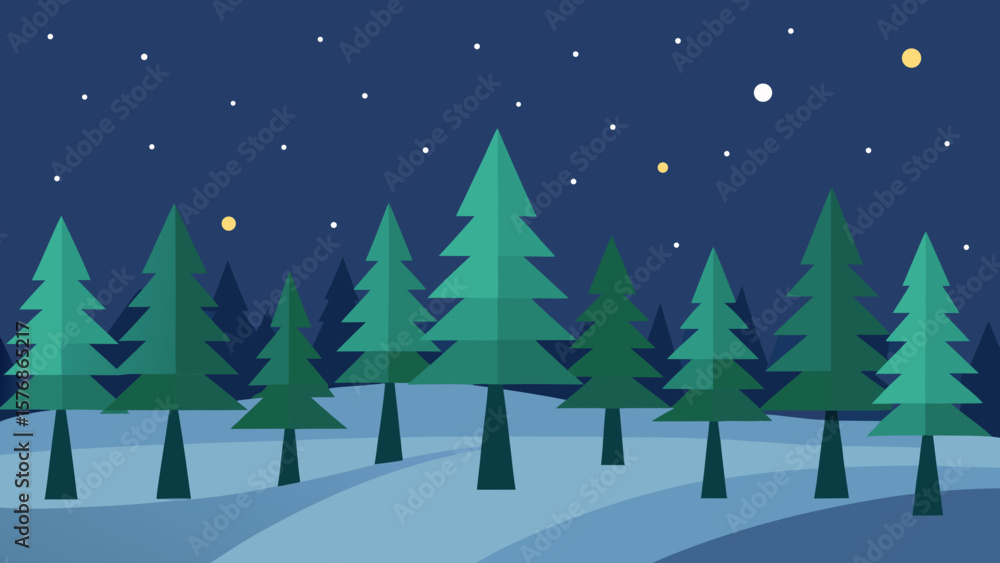Obraz premium A picturesque winter landscape with snow-covered trees and a festive Christmas tree perfect for holiday illustrations and seasonal decorations