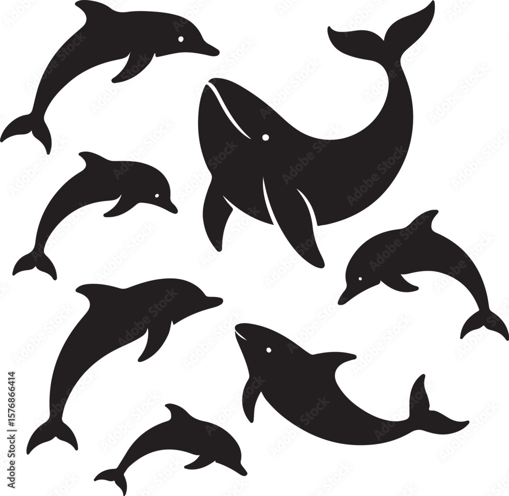 Fototapeta premium Dolphin Silhouette Vector Bundle