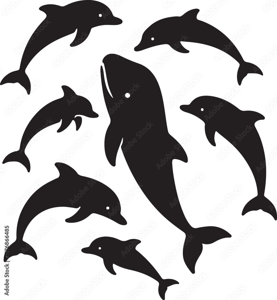 Naklejka premium Dolphin Silhouette Vector Bundle