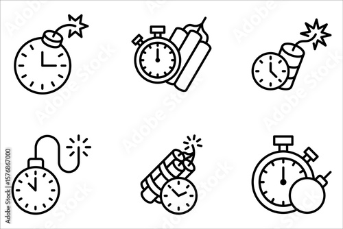 time bomb icon set, deadline symbol on white background