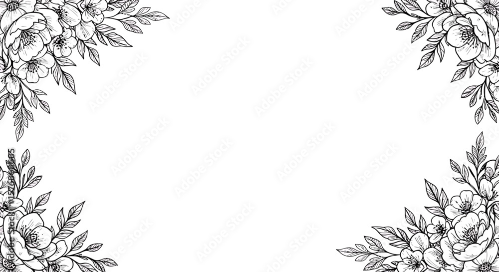 Obraz premium Floral Frame with Blooming Flowers and Leaves in Corners Design