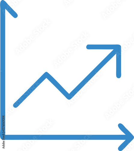 Blue line graph showing upward trend and growth isolated on transparent background
