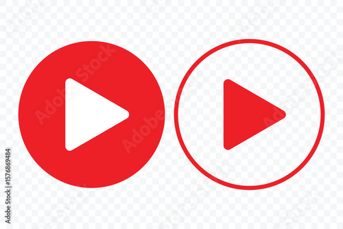 Play icon set. red play button on transparent background. Multimedia button symbol. Vector illustration.