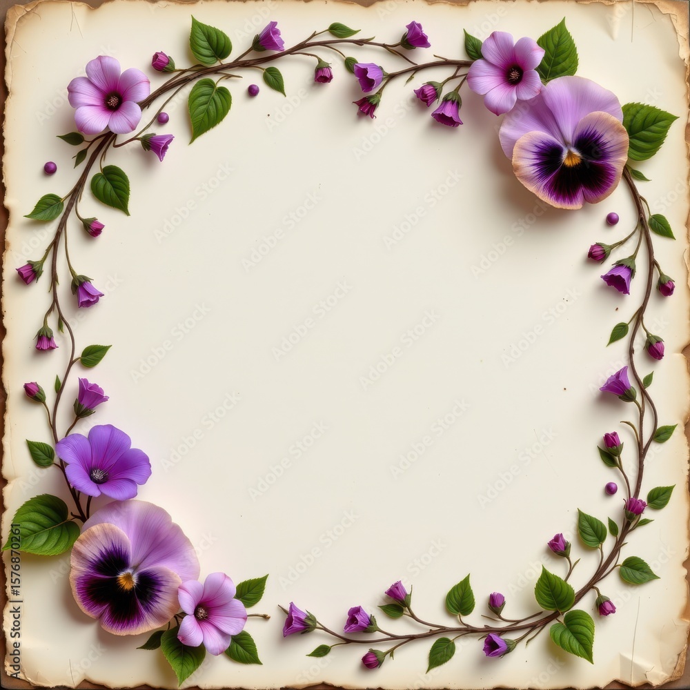 a love letter frame with pressed violets, wax seals, delicate stationery, and hand drawn vines perfect for vintage romance content in spring. a love letter frame with pressed violets, wax seals, delicate stationery, and hand drawn vines perfect for vintage romance content in spring.