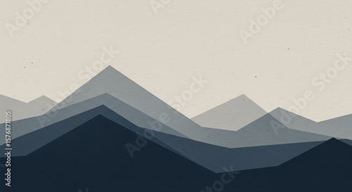 Scandinavian-inspired minimal mountain range muted navy slate gray soft beige geometric block layering textured paper background high-res printable Nordic interiors desktop generative ai