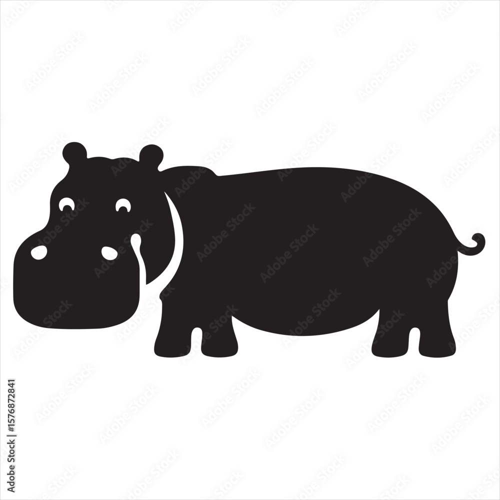 Fototapeta premium Silhouette Style Vector Hippo Logo Design – Minimal Hippopotamus Icon in Black Silhouette – Animal Logo Template for Zoo, Wildlife, Safari Branding, Kids Products, Nature Themes, or Eco-Friendly