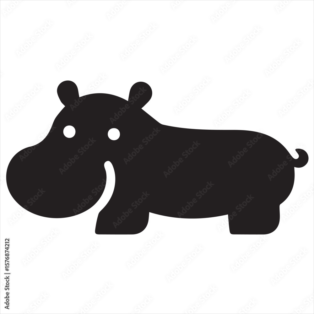 Obraz premium Silhouette Style Vector Hippo Logo Design – Minimal Hippopotamus Icon in Black Silhouette – Animal Logo Template for Zoo, Wildlife, Safari Branding, Kids Products, Nature Themes, or Eco-Friendly