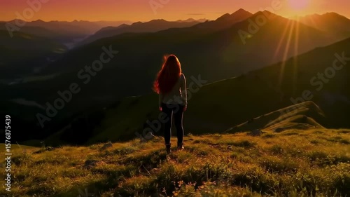 Woman on mountaintop at sunrise