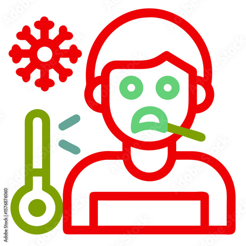 Person with cold symptoms with fever and chills, measuring high temperature, using thermometer. Person with cold symptoms experiences unwell discomfort of seasonal flu.