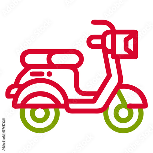 One lined drawing of scooter for minimalistic illustration projects, vibrant colors, side view. Scooter represents urban mobility, and this scooter design is great for transportation related projects.