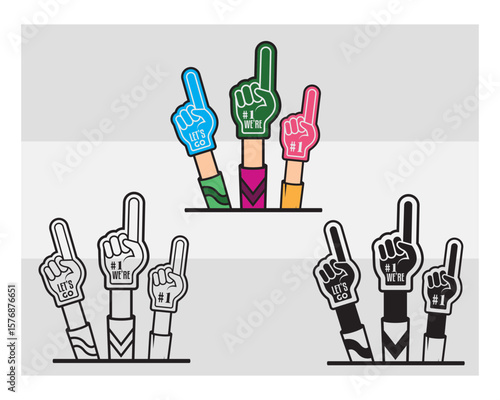 Fan Foam Fingers SVG Silhouette Bundle, Hands Up With Glove With Number One, Glove Svg, Hands Up Svg, Foam Hand Supporter, Fan Foam Fingers Png, Fan Foam Fingers Svg Images,