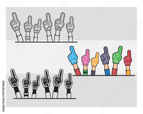 Fan Foam Fingers SVG Silhouette Bundle, Hands Up With Glove With Number One, Glove Svg, Hands Up Svg, Foam Hand Supporter, Fan Foam Fingers Png, Fan Foam Fingers Svg Images,