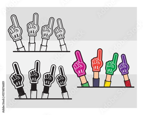 Fan Foam Fingers SVG Silhouette Bundle, Hands Up With Glove With Number One, Glove Svg, Hands Up Svg, Foam Hand Supporter, Fan Foam Fingers Png, Fan Foam Fingers Svg Images,