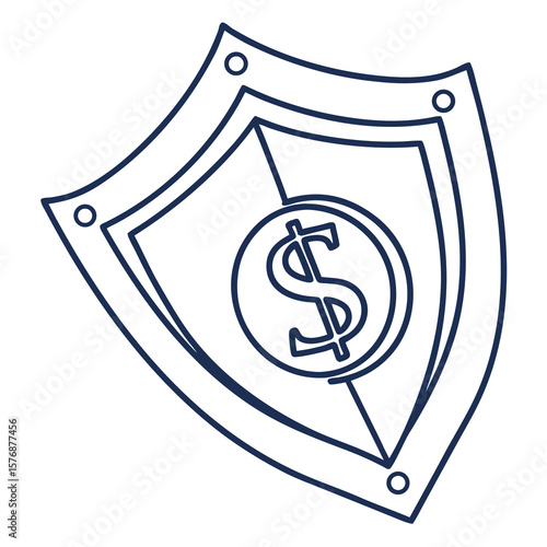 Outline icon of a secure shield with a dollar symbol inside, representing safe payments or fraud protection for financial apps