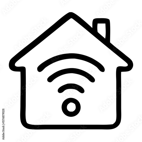 Line Art House with Wifi Signal Illustration Simple Style Icon