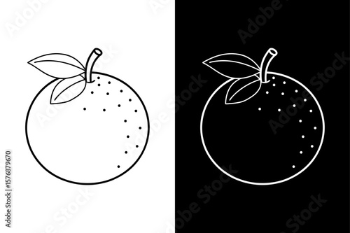 Tangerine Line Art Icon. Fresh Summer Fruit Vector Design in Black and White