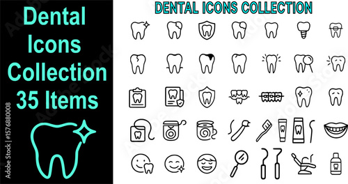 Dental Icons Collection – Vector Set of Tooth, Oral Care, and Dentistry Symbols