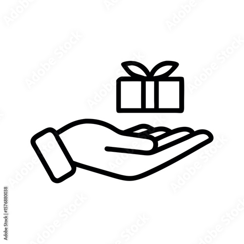 Hand holding a gift box with a bow present