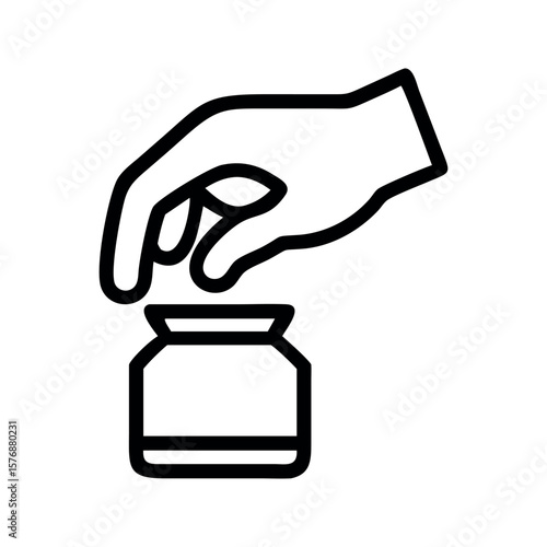 Hand dropping item into jar container
