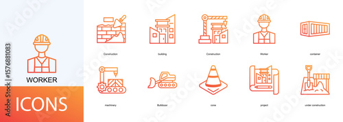 worker icon collection set. Containing Construction, building, container, machinery, Bulldozer icon