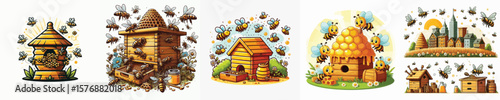 vector image of bees in a beehive on a white background