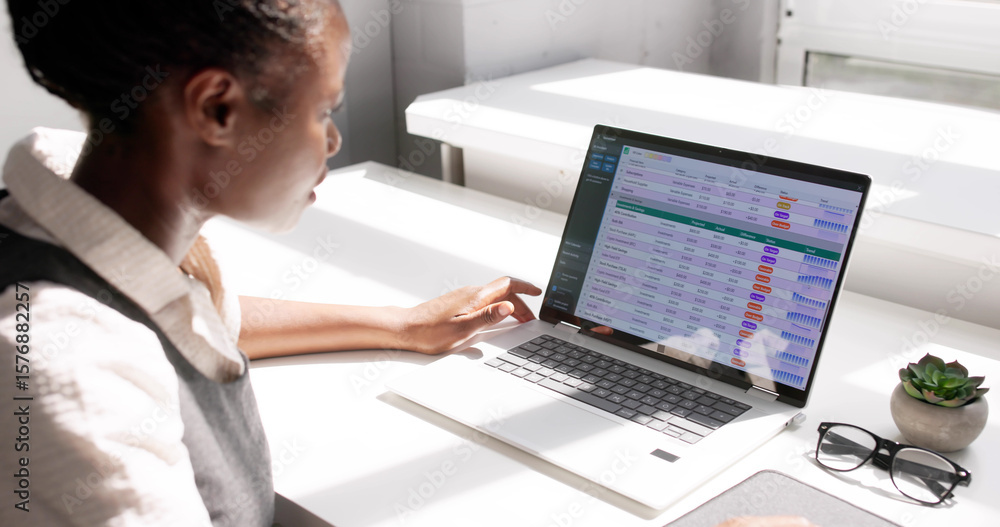 Professional African American Analyst Using Laptop Professional African American Analyst Using Laptop