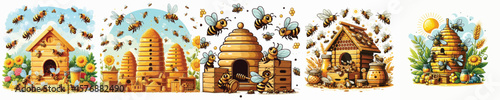 vector image of bees in a beehive on a white background