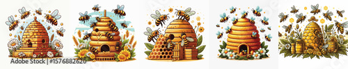 vector image of bees in a beehive on a white background