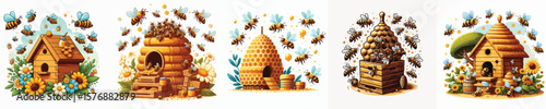 vector image of bees in a beehive on a white background