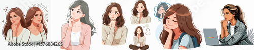 vector image of a woman contemplating on a white background