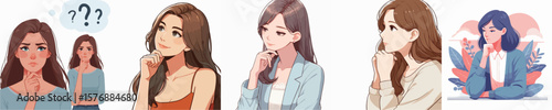 vector image of a woman contemplating on a white background