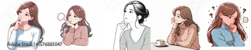 vector image of a woman contemplating on a white background