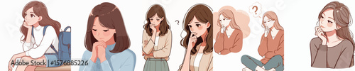 vector image of a woman contemplating on a white background