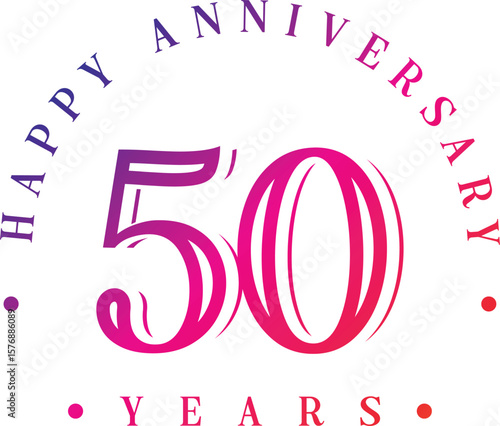 Anniversary logo template isolated, anniversary icon label, anniversary symbol stock illustration. Happy Anniversary greeting template with gold colored hand lettering.