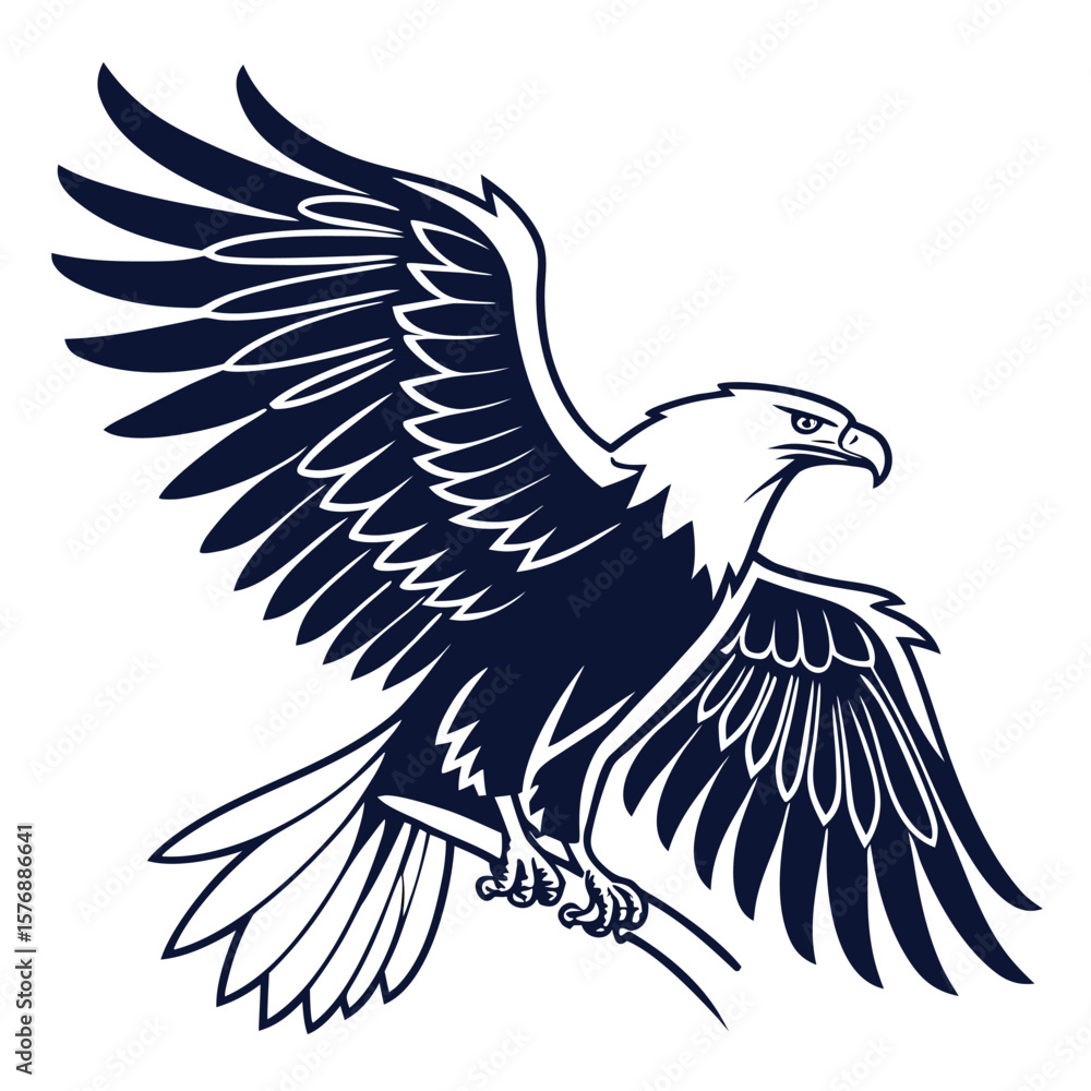 Fototapeta premium Dark Blue Eagle Silhouette Vector Illustration Wings Spread