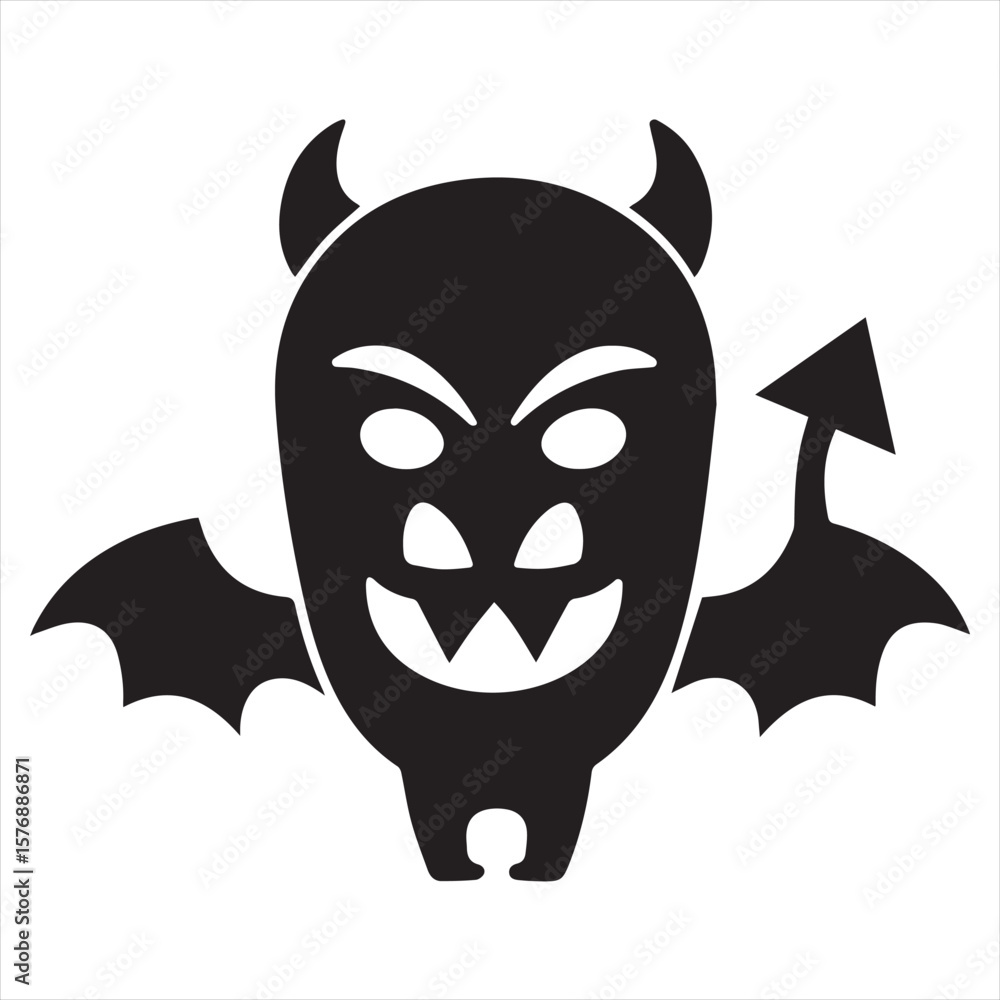 Naklejka premium Silhouette Style Vector Demon Logo Design – Dark Evil Monster Icon in Minimal Black Silhouette – Scary Mythical Creature Emblem for Gaming, Horror Branding, Tattoos, Stickers, or Fantasy Artwork