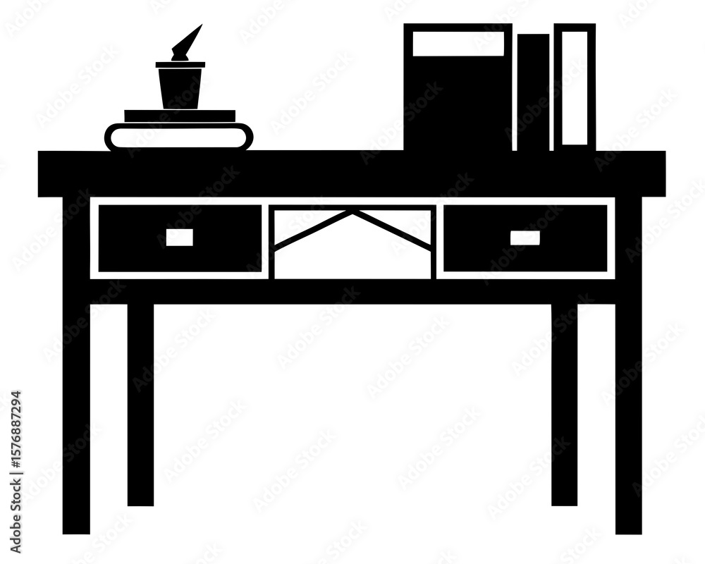 Black silhouette of a study table isolated on a clean white background Black silhouette of a study table isolated on a clean white background