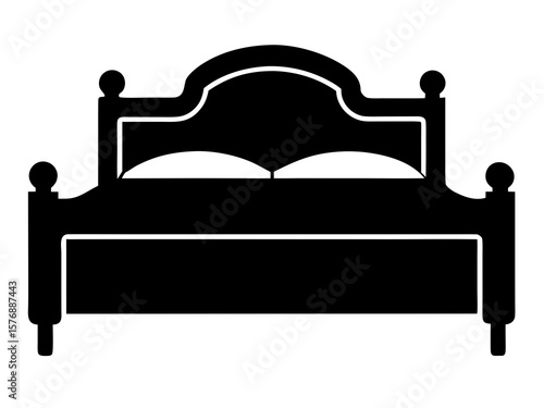 Black bed silhouette vector illustration for bedroom interior design projects.