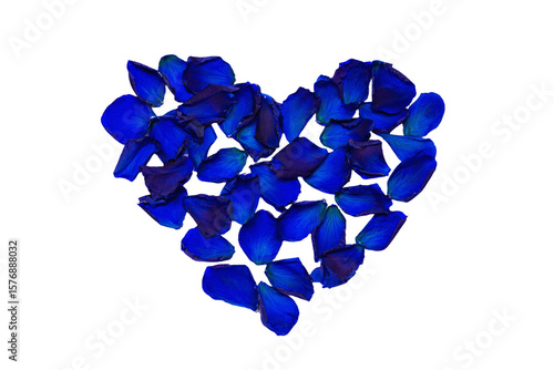 a heart made of blue petals on a white background