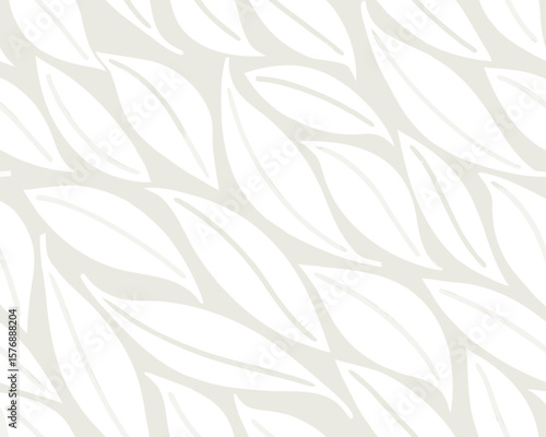 Organic white leaf pattern seamless repeat design on a soft beige subtle textured surface.