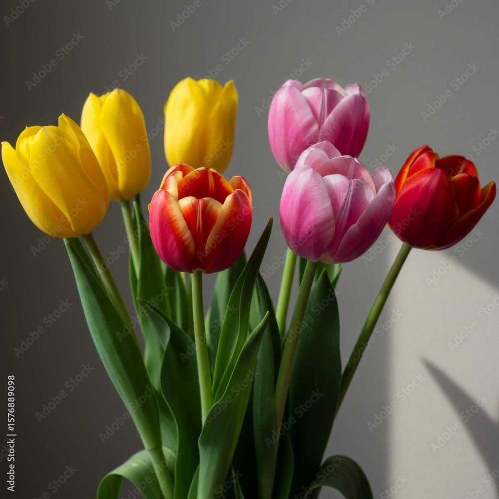 Fototapeta premium Colorful Tulip Bouquet in Soft Sunlight