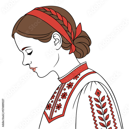 Ukrainian Girl in Embroidered Folk Dress Vector Illustration. Perfect for: Ivana Kupala, Ukrainian Independence Day, Folk Art Events