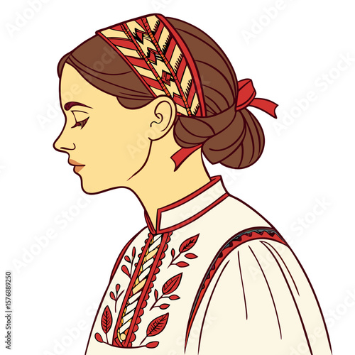 Ukrainian Girl in Embroidered Folk Dress Vector Illustration. Perfect for: Ivana Kupala, Ukrainian Independence Day, Folk Art Events