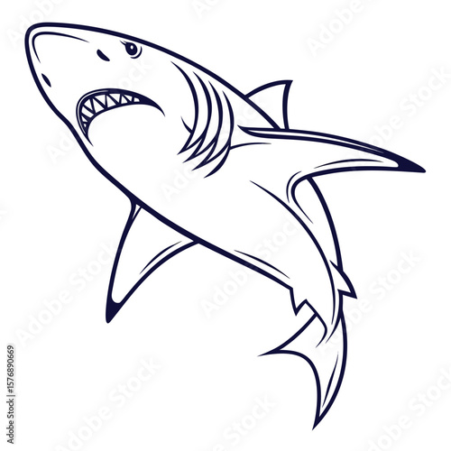 Hand Drawn Dark Blue Shark Outline White Background